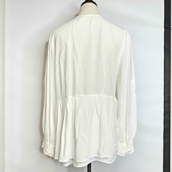 Soft Surroundings Small Boho Crinkle Button Front Off White Long Sleeve Blouse - Picture 5 of 16